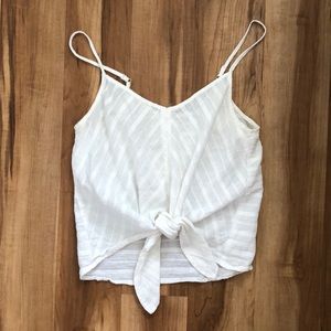 White linen tie front tank